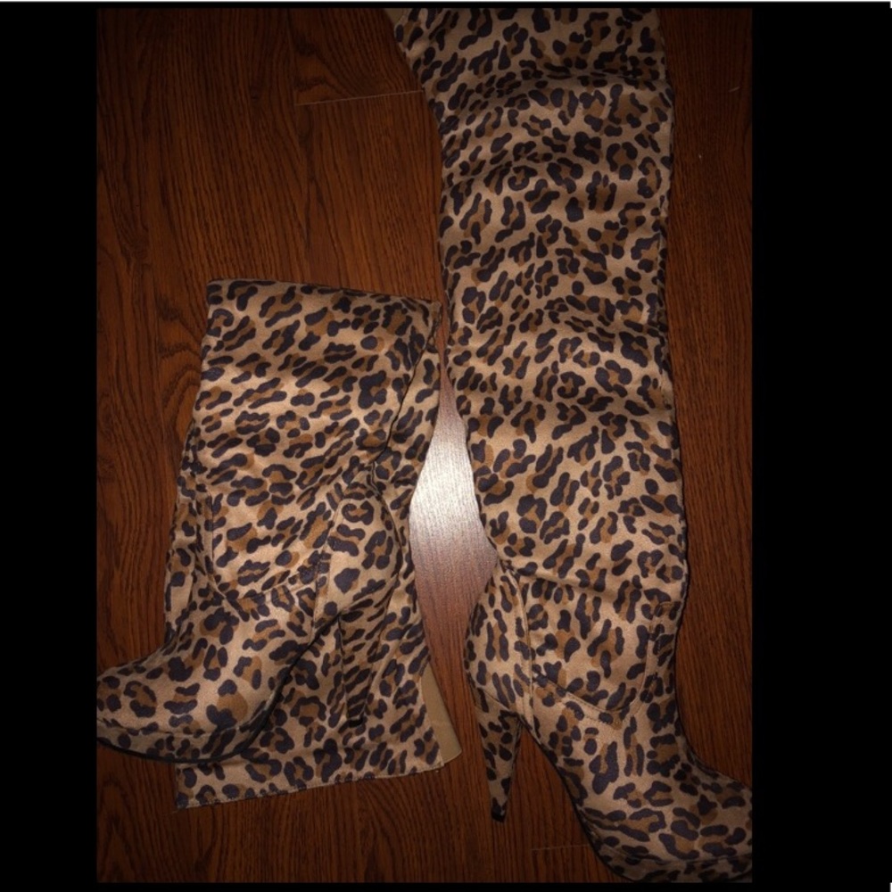 Leopard thigh high boots